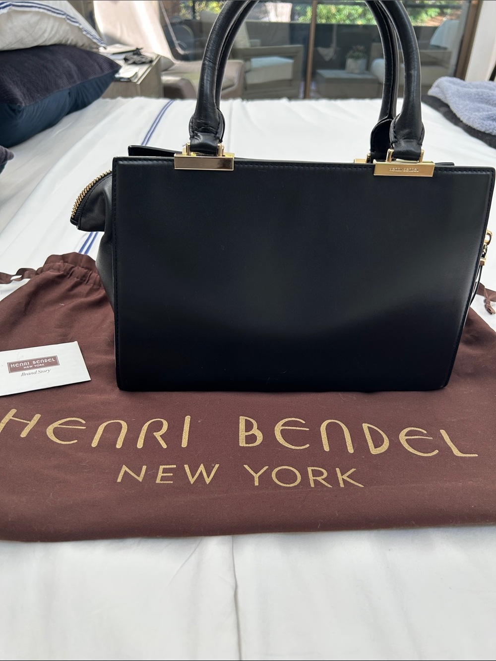 Henri Bendel Black Leather Gotham Satchel Bag w/ Dust Bag